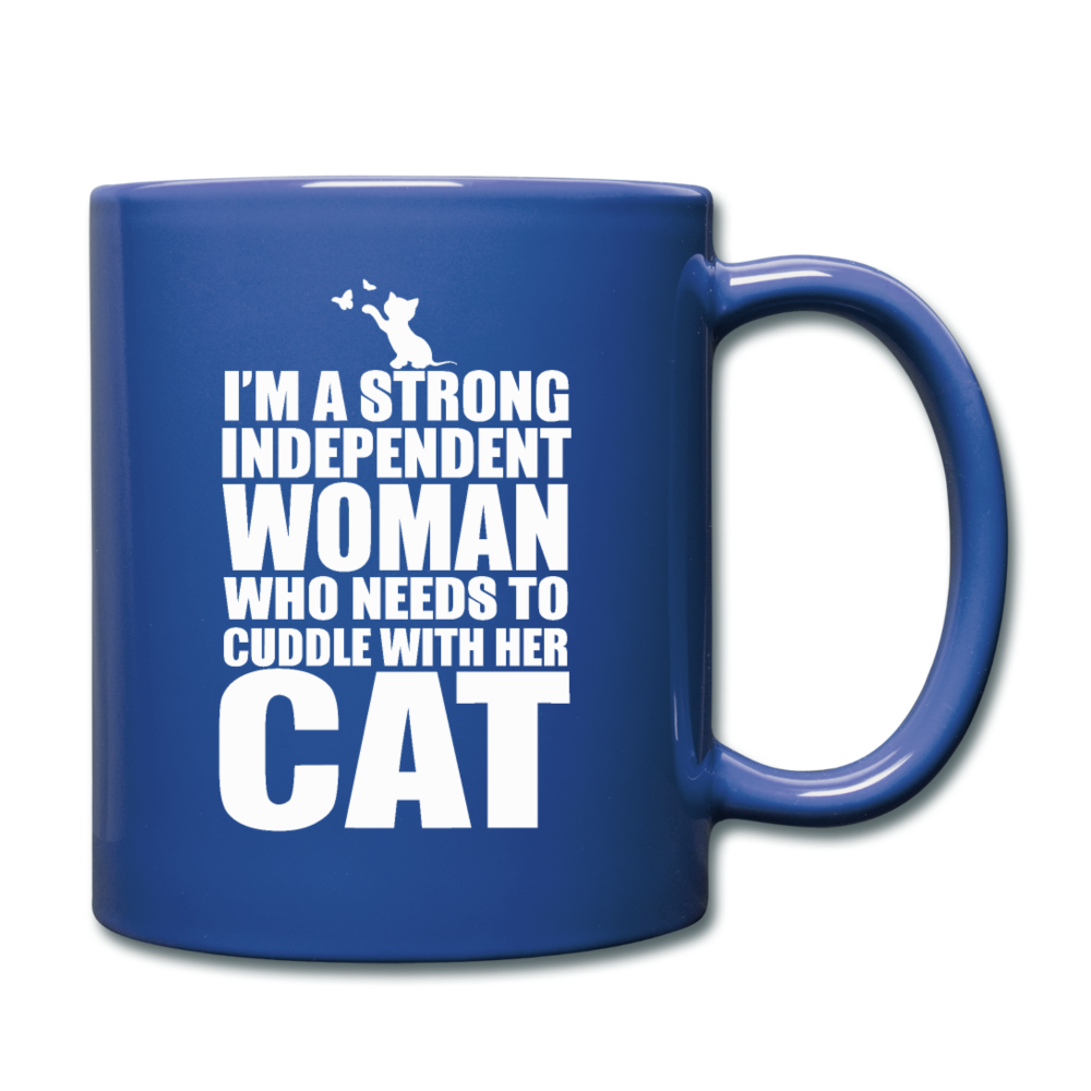 Strong Woman And Her Cat - White - Full Color Mug - royal blue