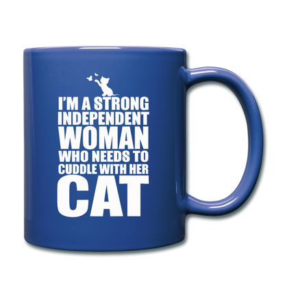 Strong Woman And Her Cat - White - Full Color Mug - royal blue