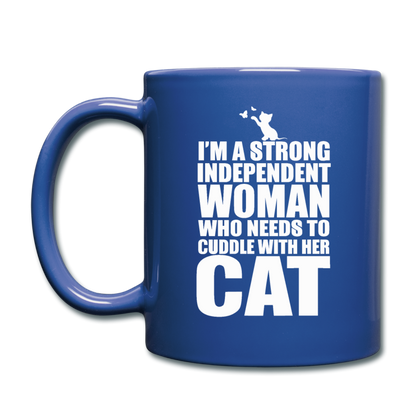 Strong Woman And Her Cat - White - Full Color Mug - royal blue