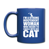 Strong Woman And Her Cat - White - Full Color Mug - royal blue