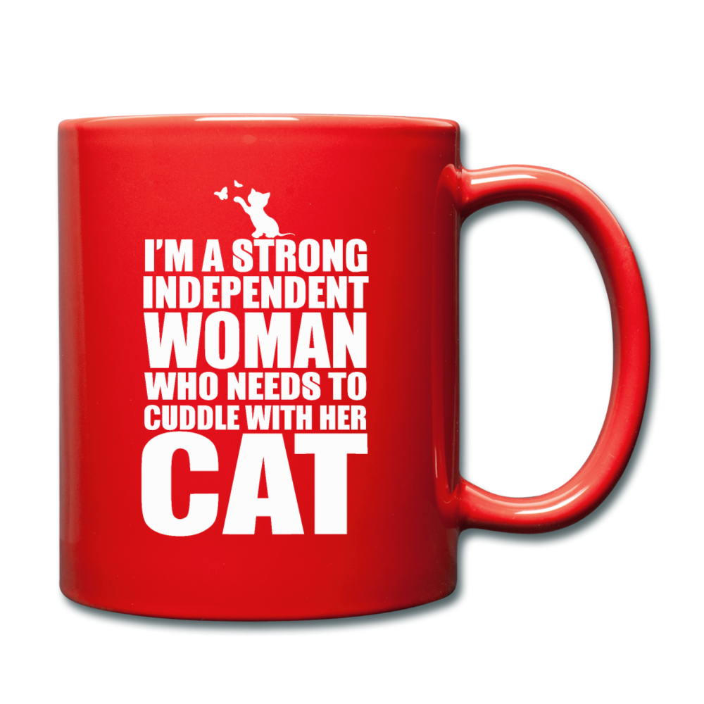 Strong Woman And Her Cat - White - Full Color Mug - red