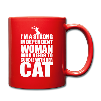 Strong Woman And Her Cat - White - Full Color Mug - red