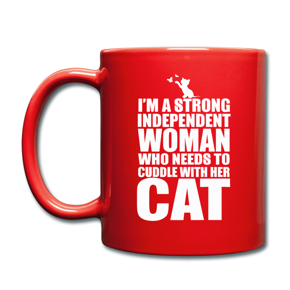 Strong Woman And Her Cat - White - Full Color Mug - red