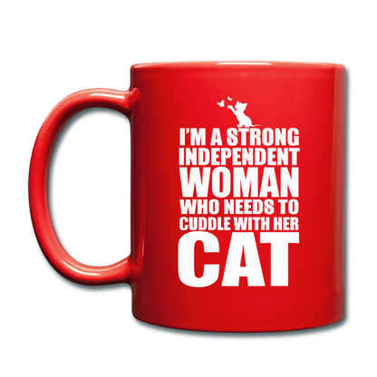 Strong Woman And Her Cat - White - Full Color Mug - red