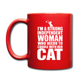 Strong Woman And Her Cat - White - Full Color Mug - red