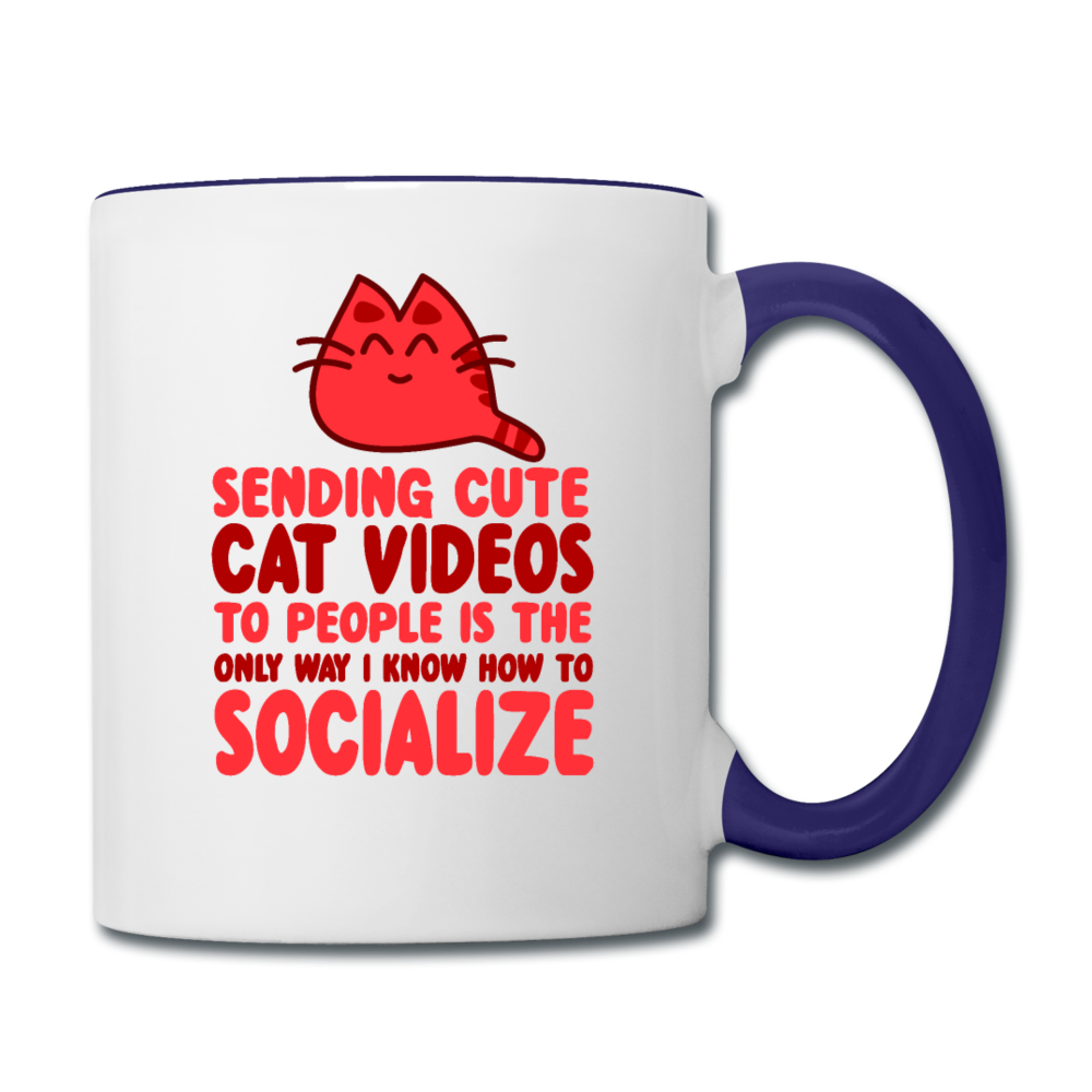 Cat Videos - Contrast Coffee Mug - white/cobalt blue