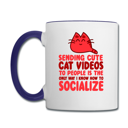 Cat Videos - Contrast Coffee Mug - white/cobalt blue