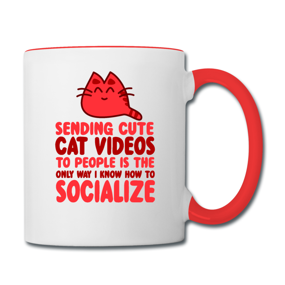 Cat Videos - Contrast Coffee Mug - white/red