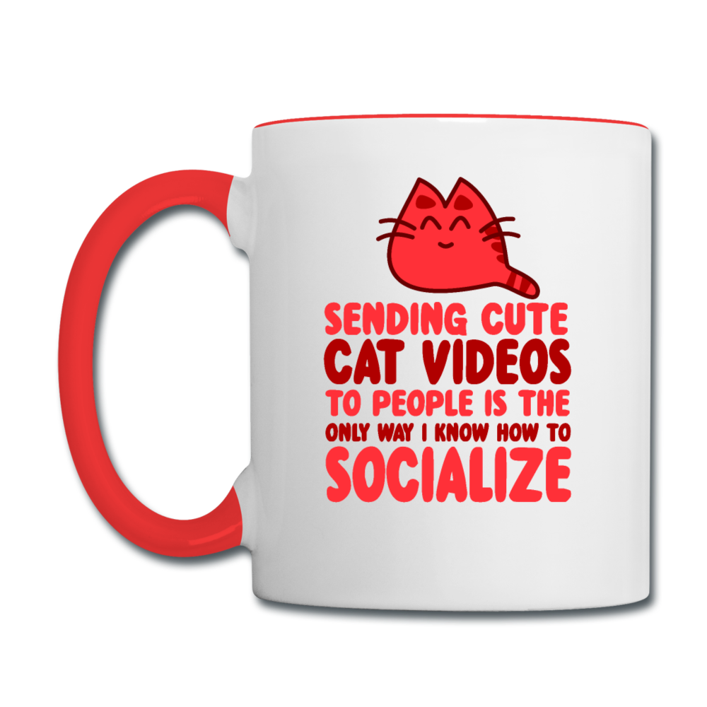 Cat Videos - Contrast Coffee Mug - white/red