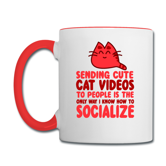 Cat Videos - Contrast Coffee Mug - white/red