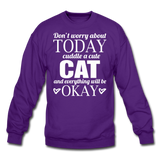 Cuddle A Cat - White - Crewneck Sweatshirt - purple
