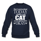 Cuddle A Cat - White - Crewneck Sweatshirt - navy