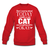 Cuddle A Cat - White - Crewneck Sweatshirt - red