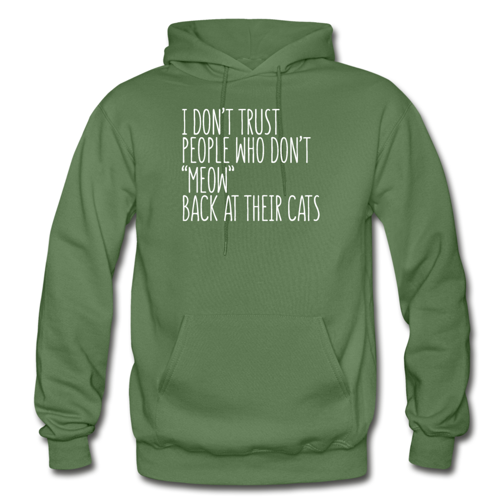 Meow Back - White - Gildan Heavy Blend Adult Hoodie - military green