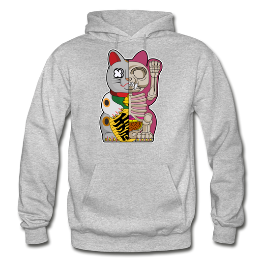 Fortune Half Skeleton Cat - Gildan Heavy Blend Adult Hoodie - heather gray