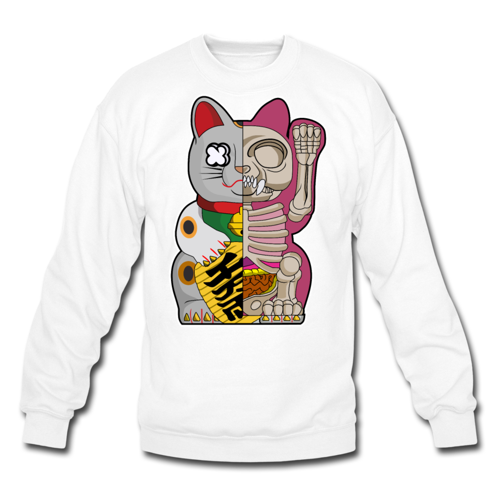 Fortune Half Skeleton Cat - Crewneck Sweatshirt - white