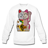 Fortune Half Skeleton Cat - Crewneck Sweatshirt - white