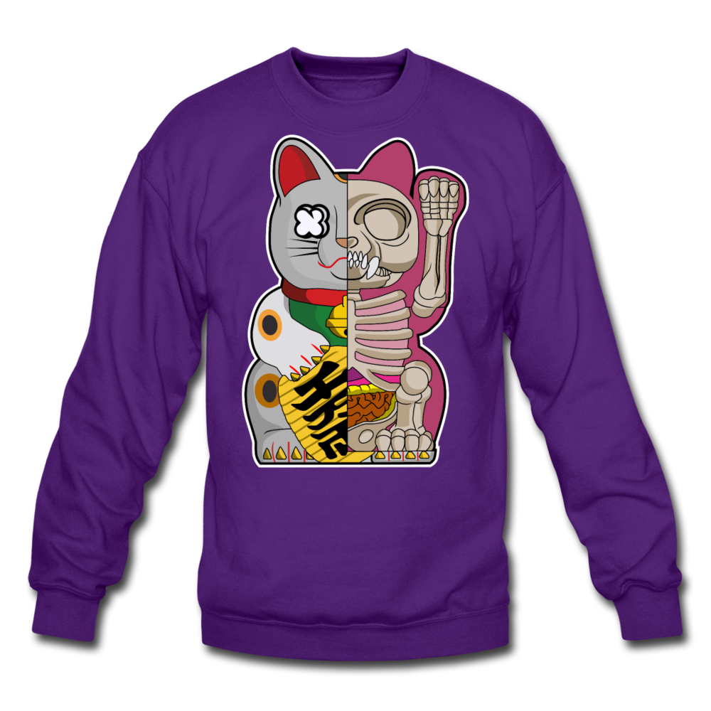 Fortune Half Skeleton Cat - Crewneck Sweatshirt - purple