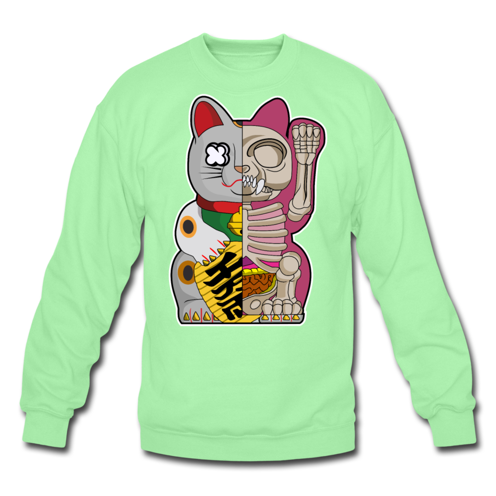 Fortune Half Skeleton Cat - Crewneck Sweatshirt - lime