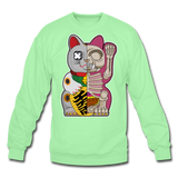Fortune Half Skeleton Cat - Crewneck Sweatshirt - lime