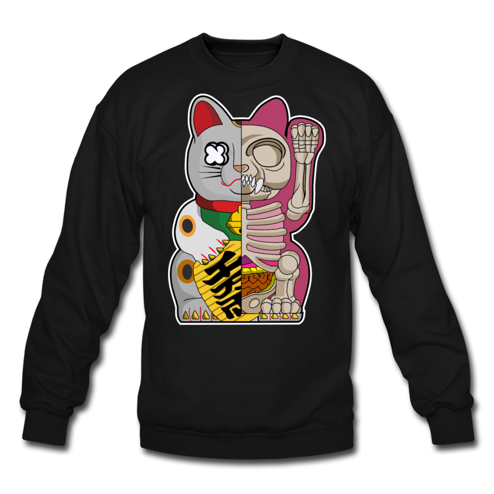 Fortune Half Skeleton Cat - Crewneck Sweatshirt - black