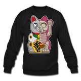 Fortune Half Skeleton Cat - Crewneck Sweatshirt - black