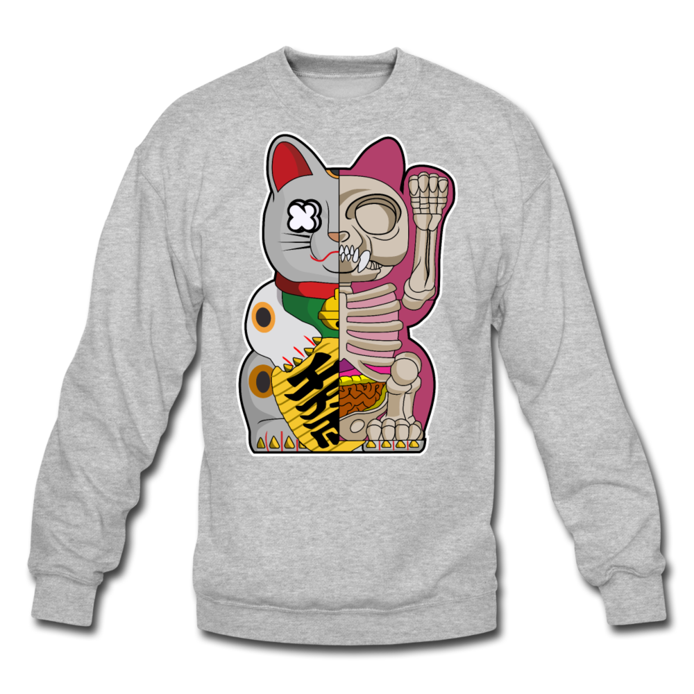 Fortune Half Skeleton Cat - Crewneck Sweatshirt - heather gray