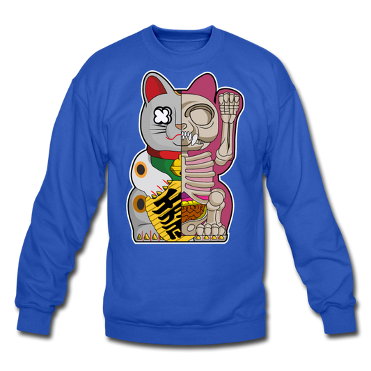 Fortune Half Skeleton Cat - Crewneck Sweatshirt - royal blue