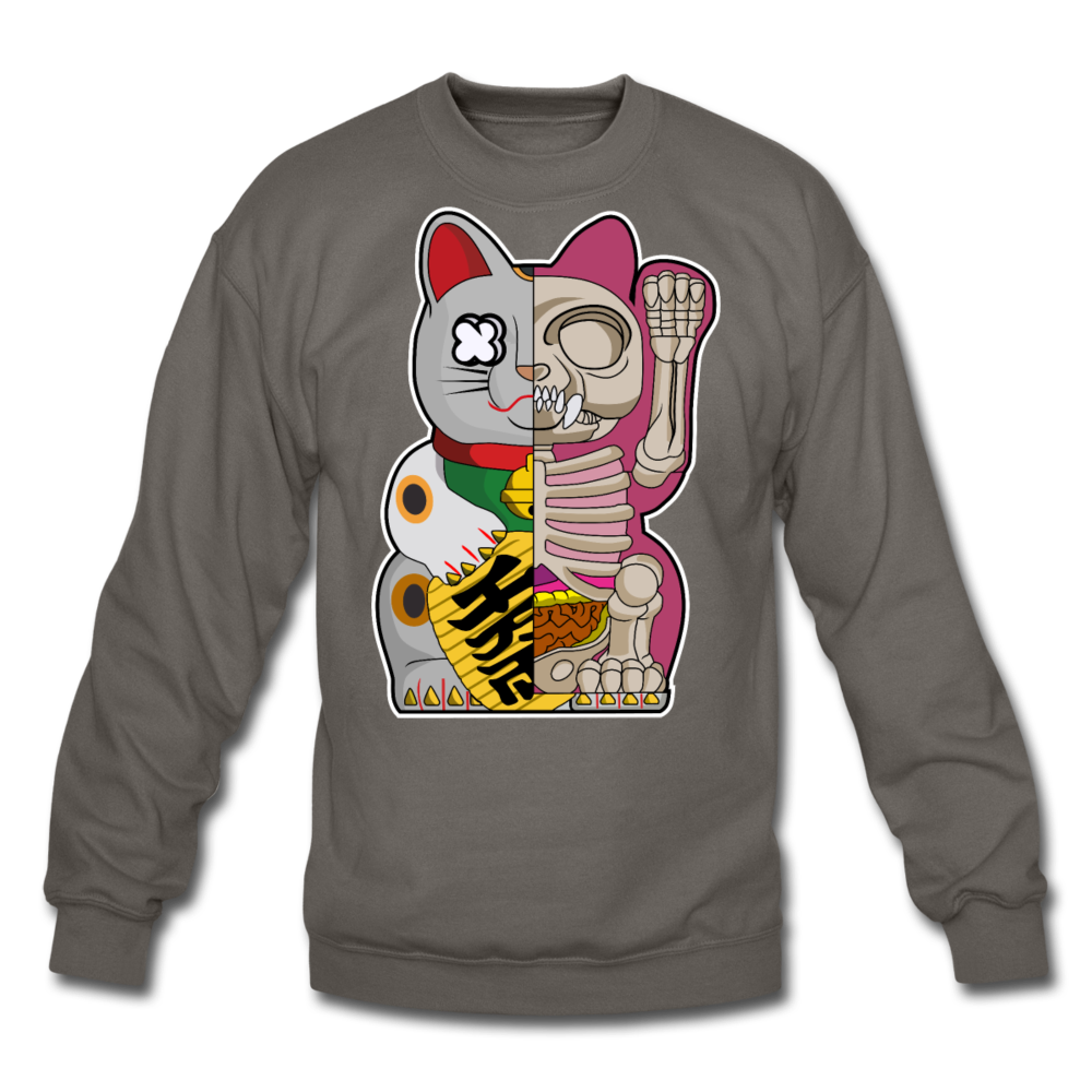 Fortune Half Skeleton Cat - Crewneck Sweatshirt - asphalt gray