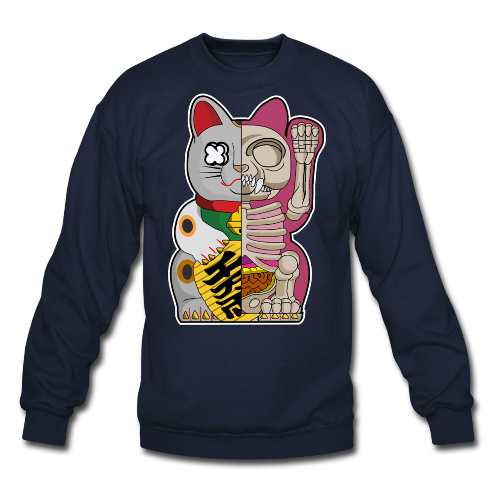 Fortune Half Skeleton Cat - Crewneck Sweatshirt - navy