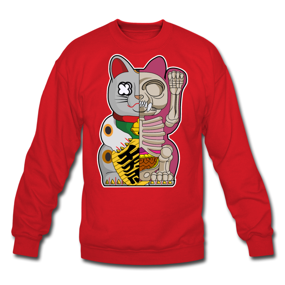 Fortune Half Skeleton Cat - Crewneck Sweatshirt - red