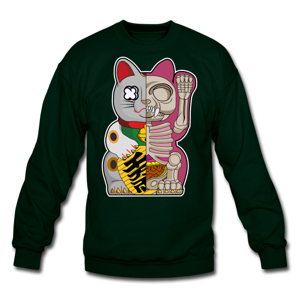 Fortune Half Skeleton Cat - Crewneck Sweatshirt - forest green