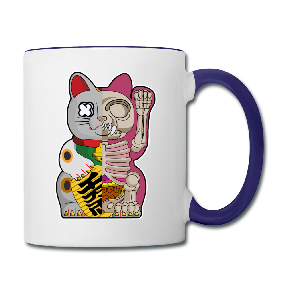 Fortune Half Skeleton Cat - Contrast Coffee Mug - white/cobalt blue