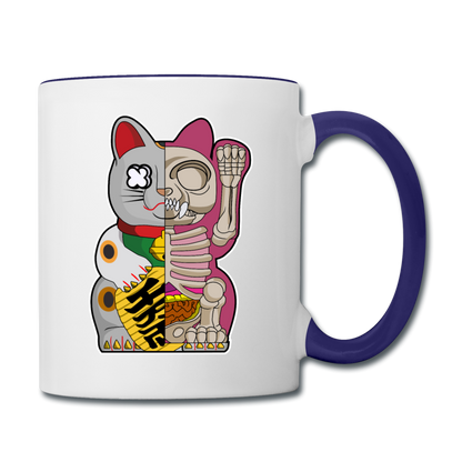 Fortune Half Skeleton Cat - Contrast Coffee Mug - white/cobalt blue