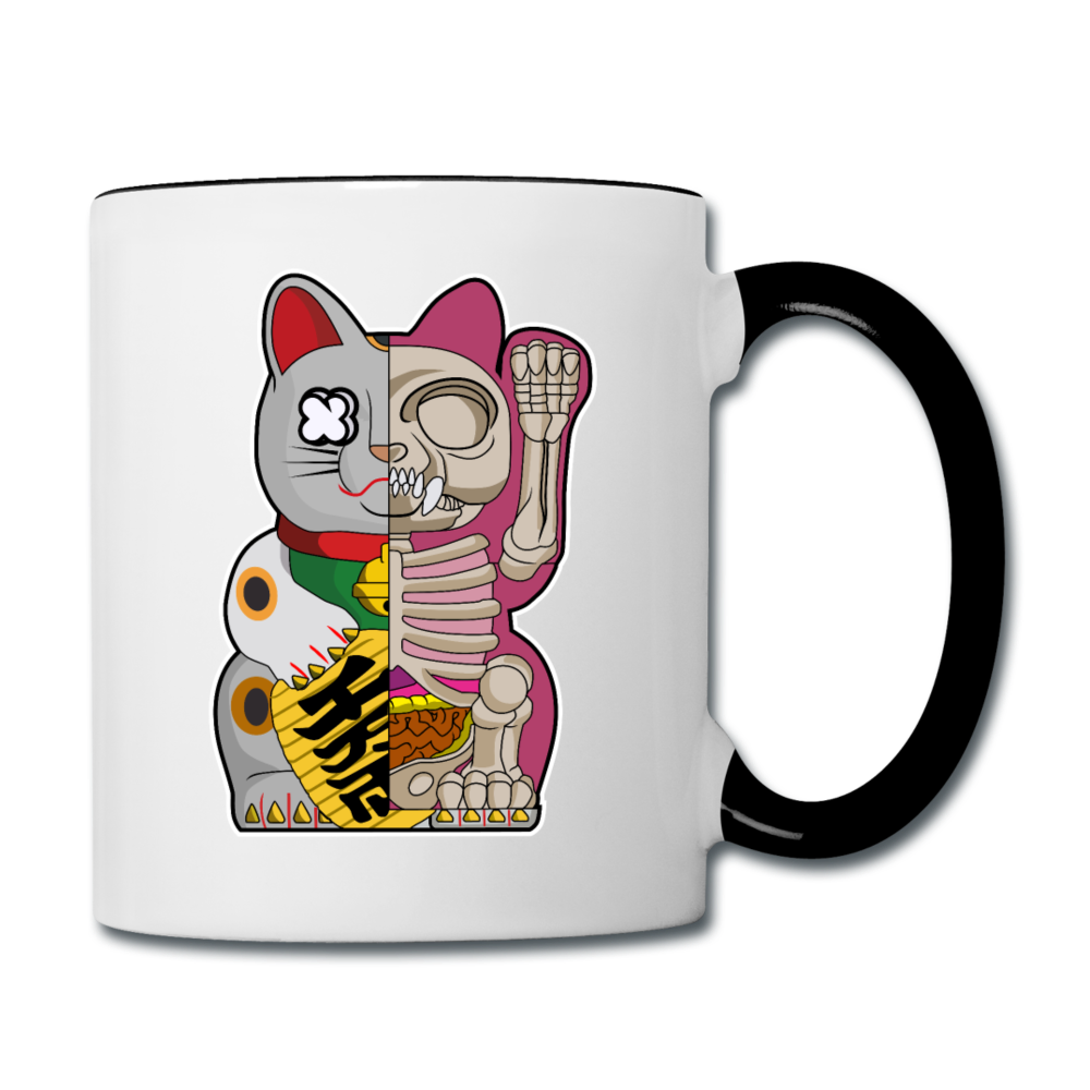 Fortune Half Skeleton Cat - Contrast Coffee Mug - white/black