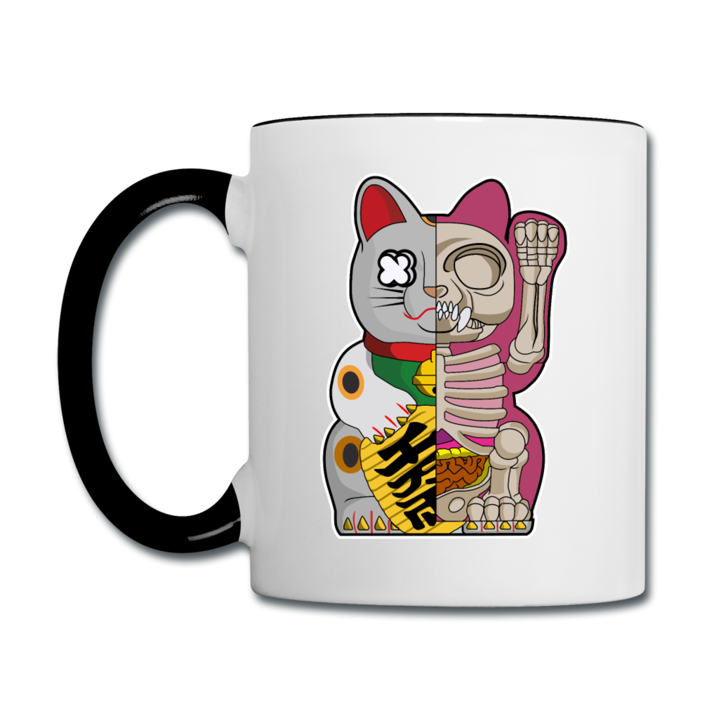 Fortune Half Skeleton Cat - Contrast Coffee Mug - white/black