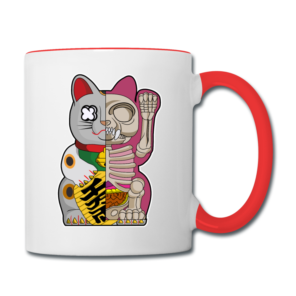 Fortune Half Skeleton Cat - Contrast Coffee Mug - white/red