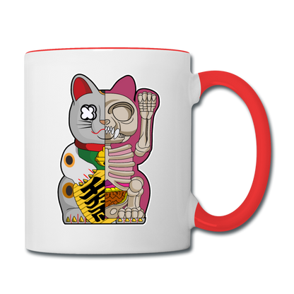 Fortune Half Skeleton Cat - Contrast Coffee Mug - white/red