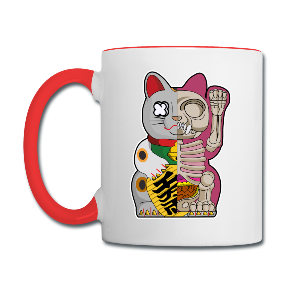 Fortune Half Skeleton Cat - Contrast Coffee Mug - white/red