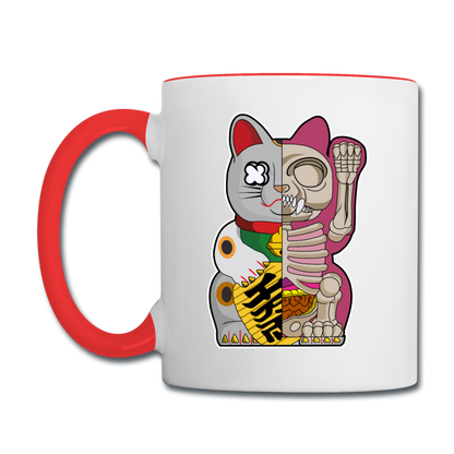 Fortune Half Skeleton Cat - Contrast Coffee Mug - white/red