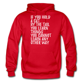 Hold A Cat By The Tail - White - Gildan Heavy Blend Adult Hoodie - red