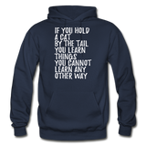Hold A Cat By The Tail - White - Gildan Heavy Blend Adult Hoodie - navy