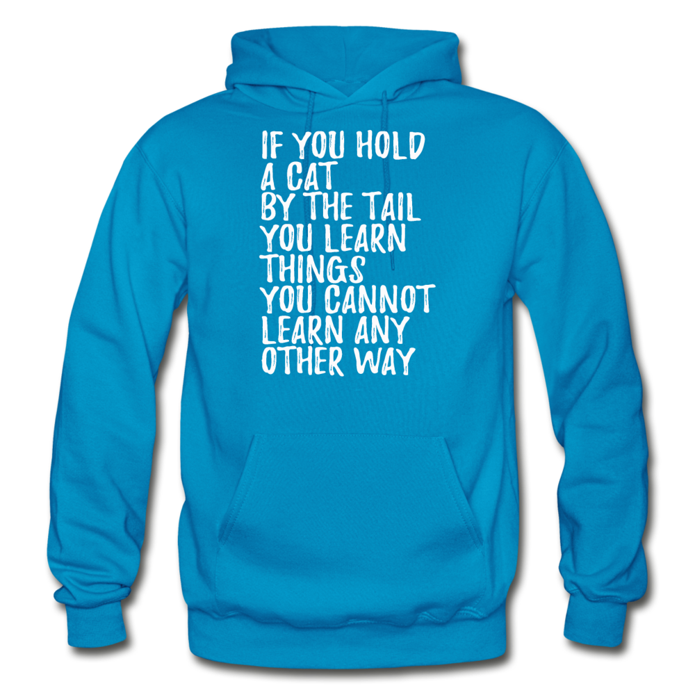 Hold A Cat By The Tail - White - Gildan Heavy Blend Adult Hoodie - turquoise