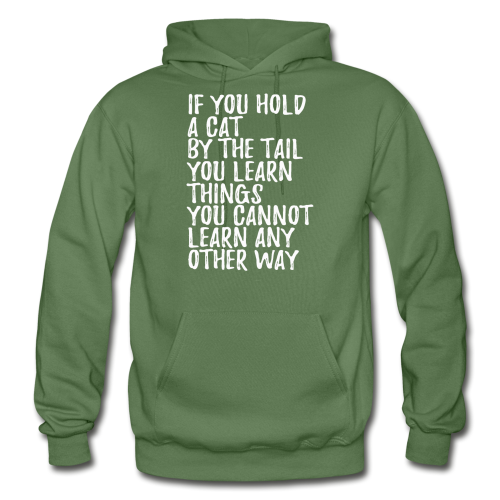 Hold A Cat By The Tail - White - Gildan Heavy Blend Adult Hoodie - military green