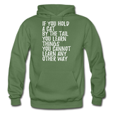 Hold A Cat By The Tail - White - Gildan Heavy Blend Adult Hoodie - military green