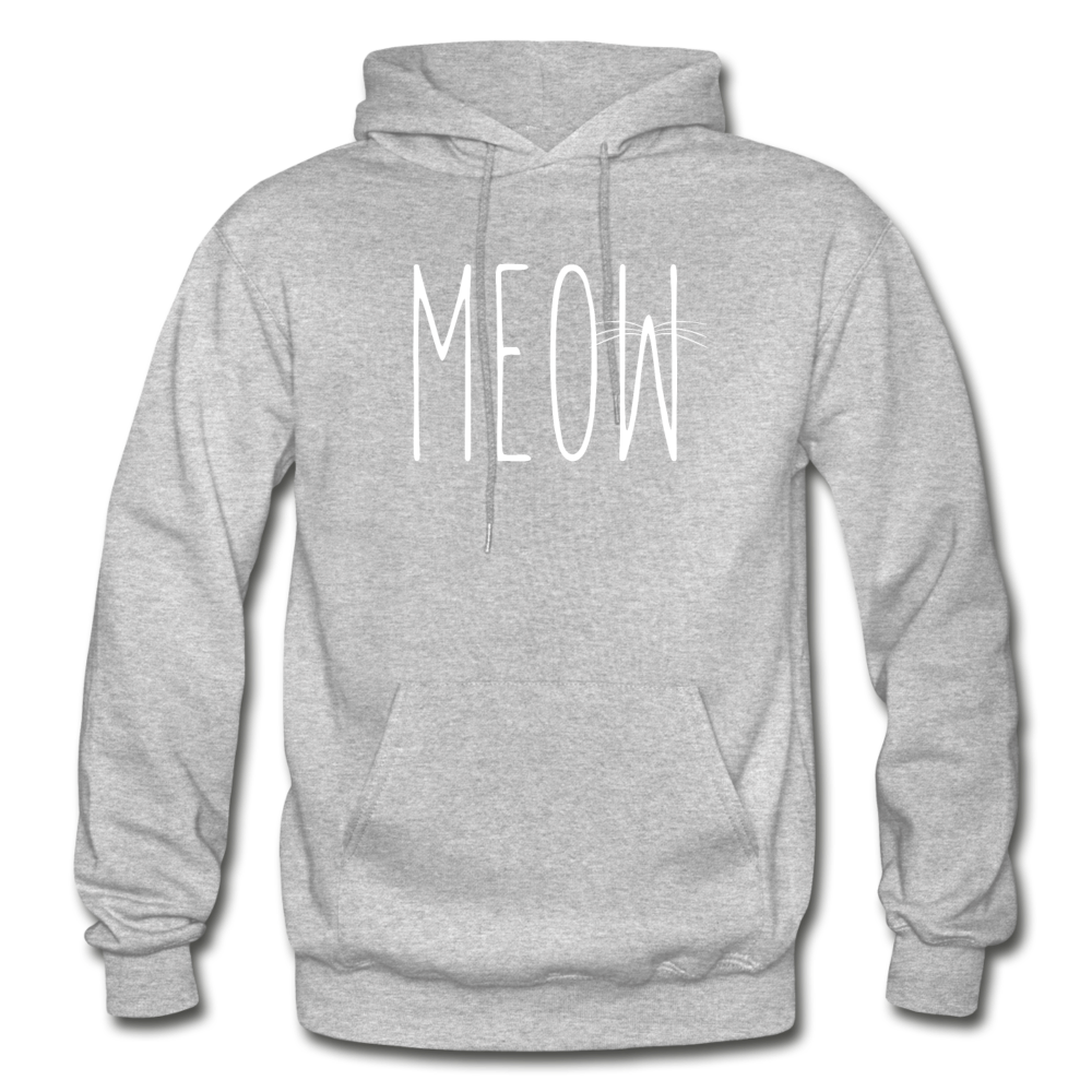 Meow - White - Gildan Heavy Blend Adult Hoodie - heather gray