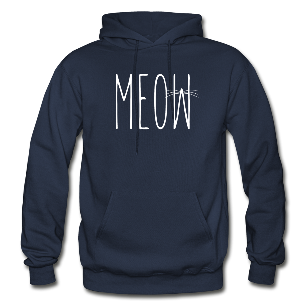 Meow - White - Gildan Heavy Blend Adult Hoodie - navy