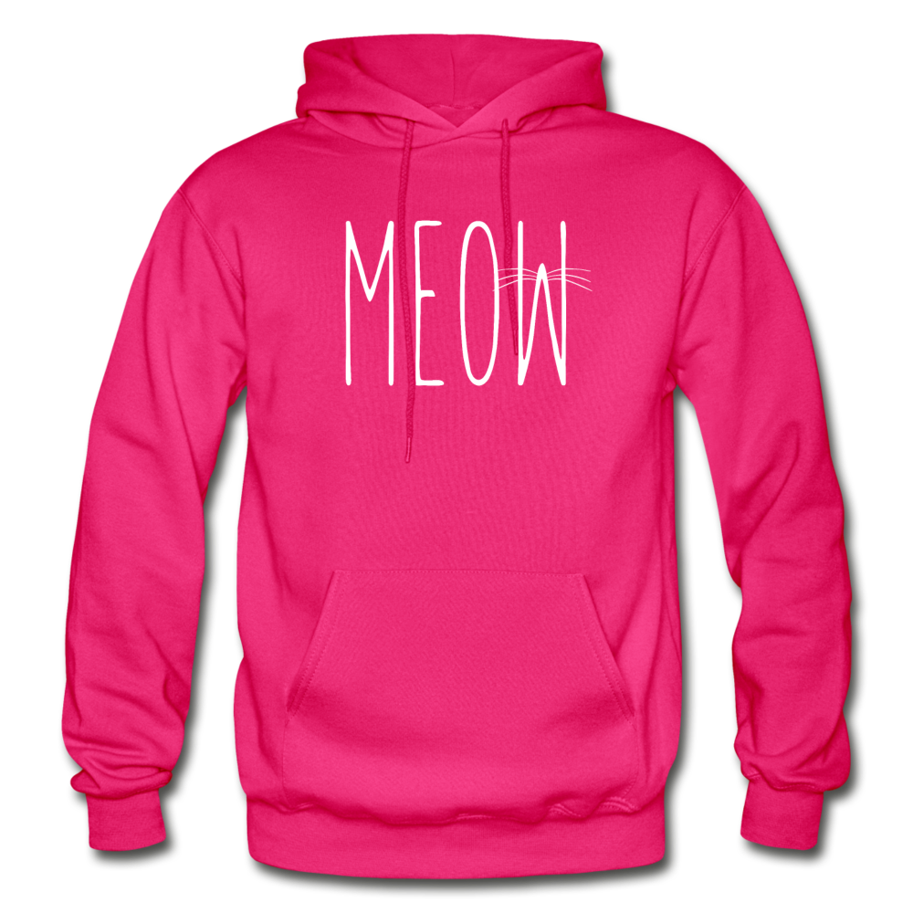 Meow - White - Gildan Heavy Blend Adult Hoodie - fuchsia