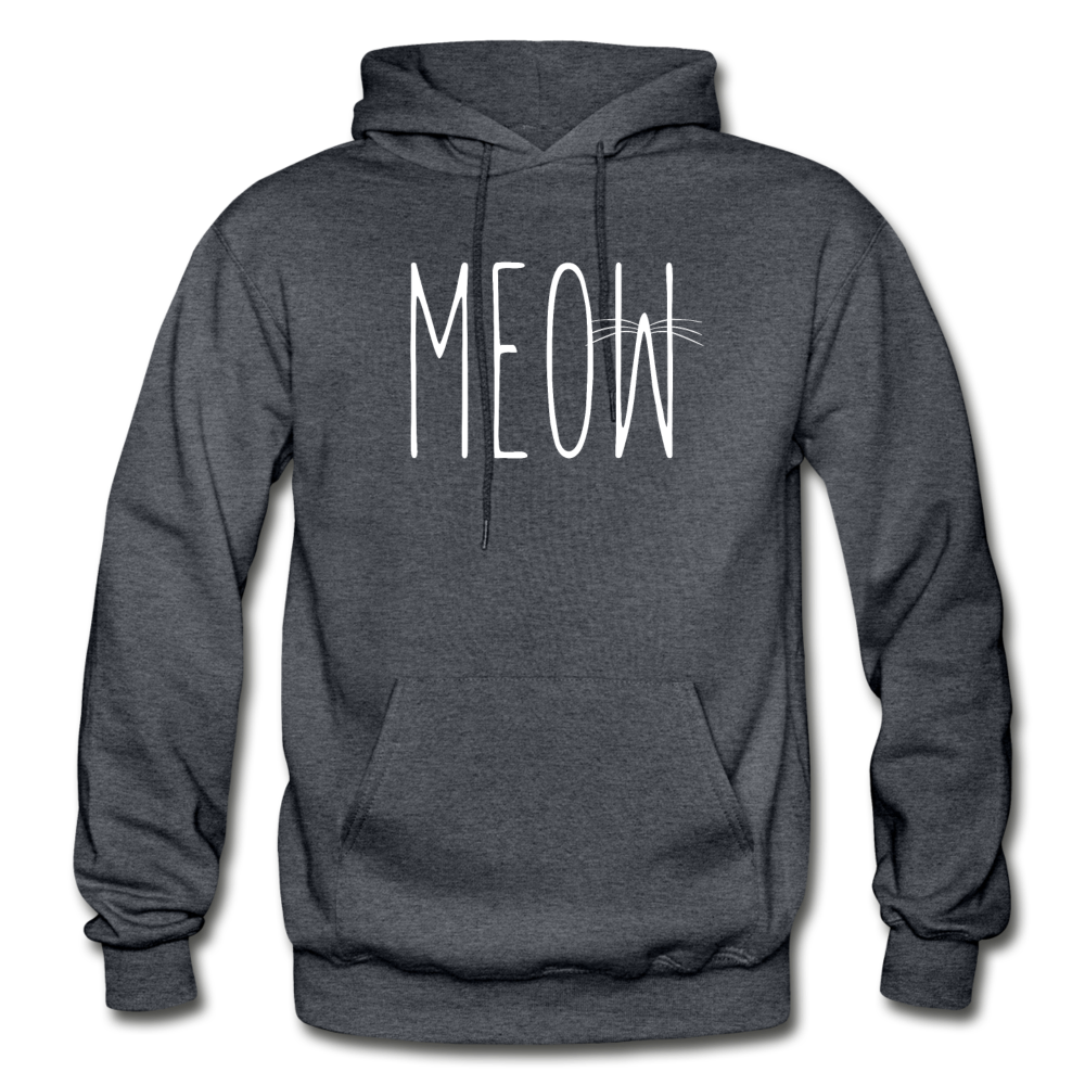 Meow - White - Gildan Heavy Blend Adult Hoodie - charcoal gray