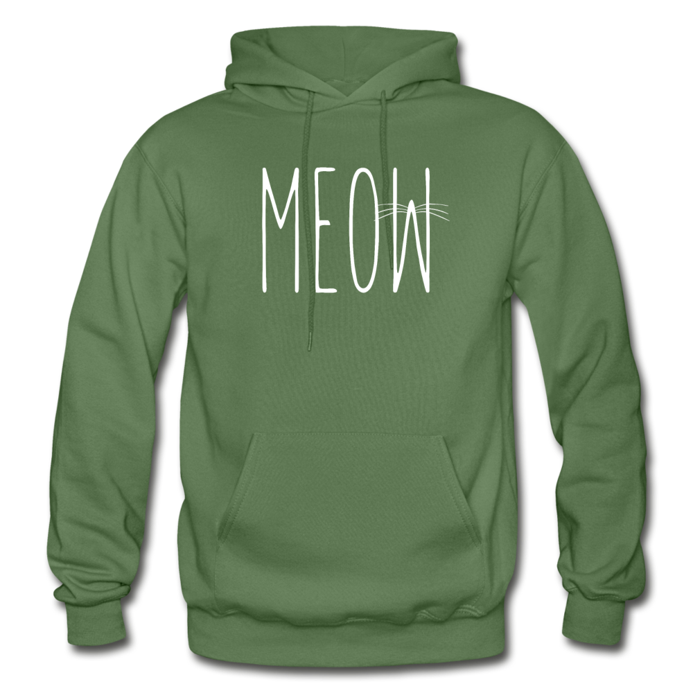 Meow - White - Gildan Heavy Blend Adult Hoodie - military green